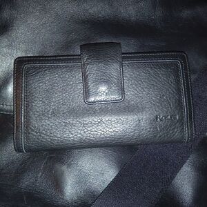 Vintage Rolfs Black Genuine Leather Long Clutch Wallet Kiss-Lock Coin Purse